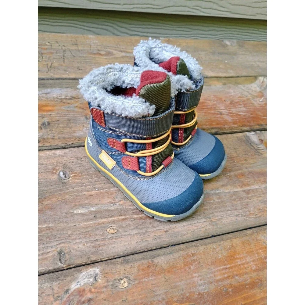 See Kai Run Waterproof Insulated Boys Boots Winter Snow Toddler Sz 6 Blue Gray
